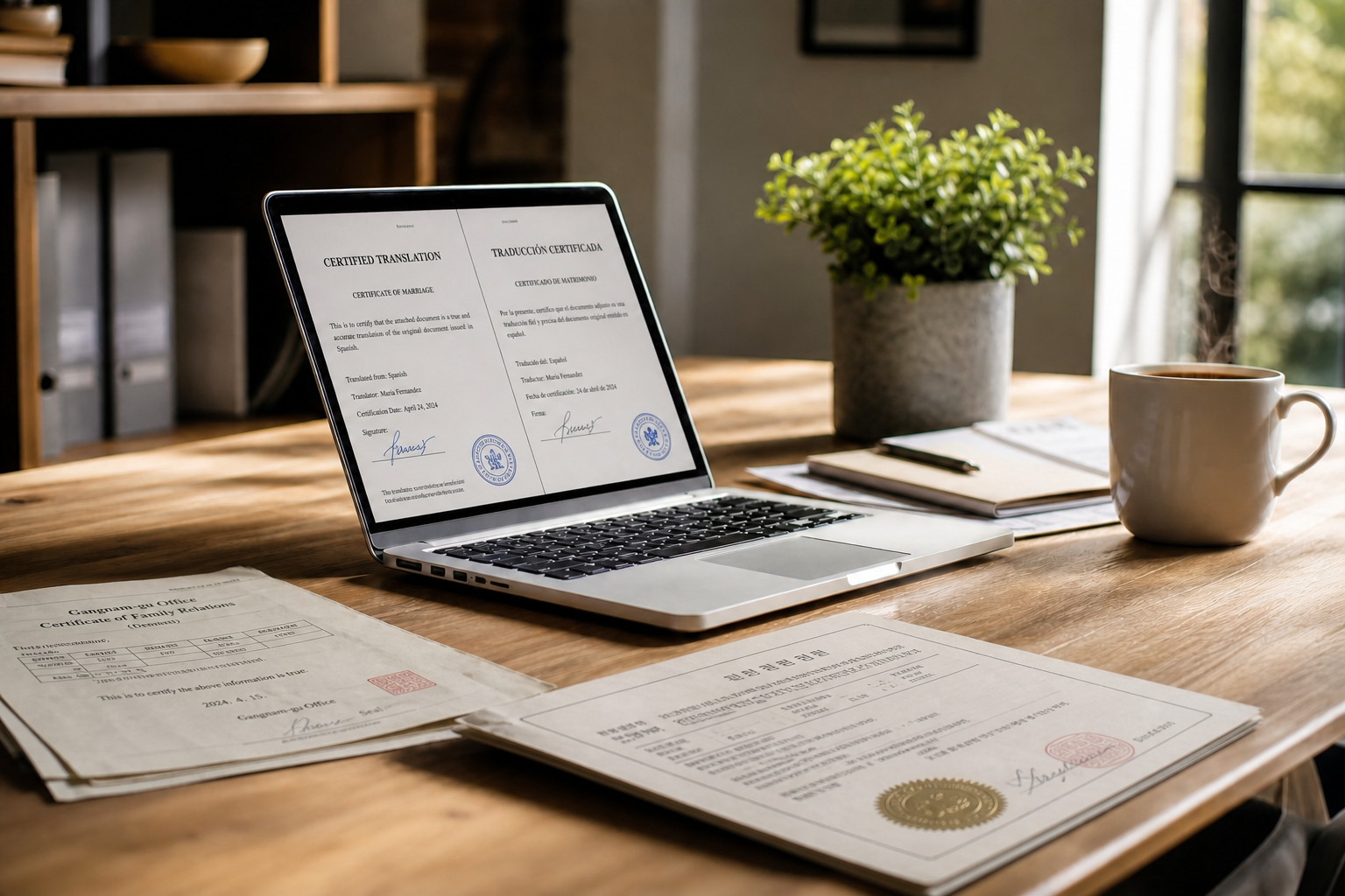Laptop and Documents on Desk-1